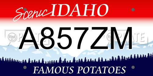 A857ZM Idaho License Plate