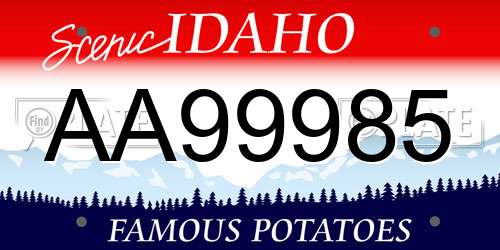 AA99985 Idaho License Plate