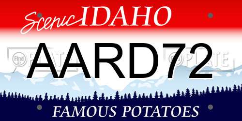 AARD72 Idaho License Plate