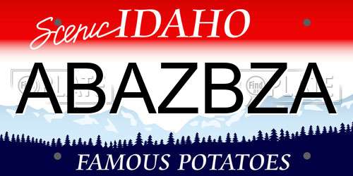 ABAZBZA Idaho License Plate