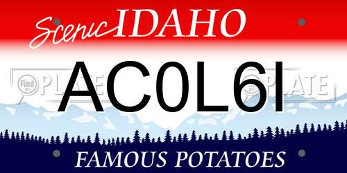 AC0L6I Idaho License Plate