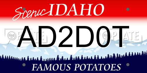 AD2D0T Idaho License Plate