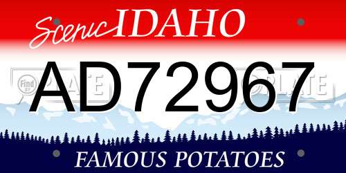 AD72967 Idaho License Plate