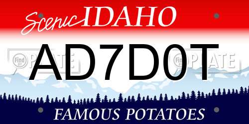 AD7D0T Idaho License Plate