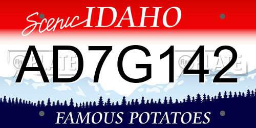 AD7G142 Idaho License Plate