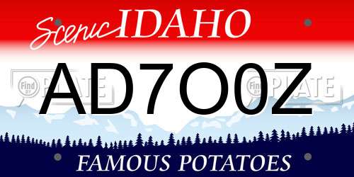 AD7O0Z Idaho License Plate