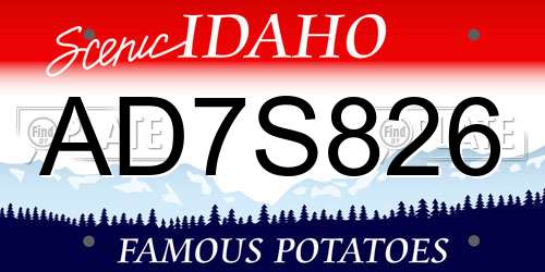 AD7S826 Idaho License Plate