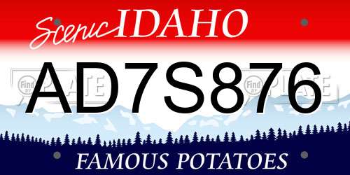 AD7S876 Idaho License Plate