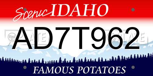 AD7T962 Idaho License Plate