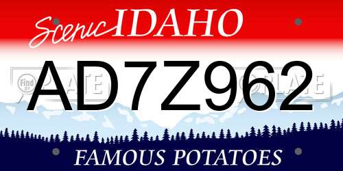 AD7Z962 Idaho License Plate