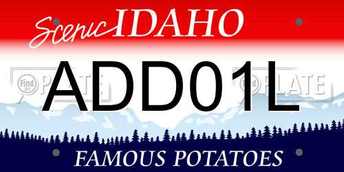 ADD01L Idaho License Plate