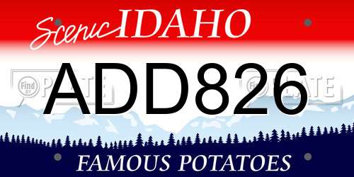 ADD826 Idaho License Plate