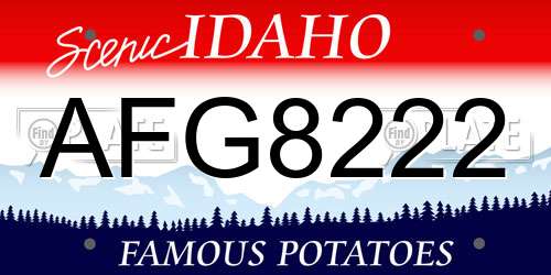AFG8222 Idaho License Plate