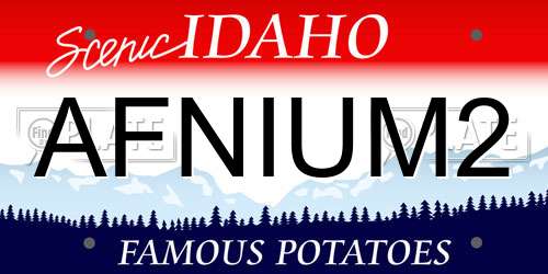 AFNIUM2 Idaho License Plate