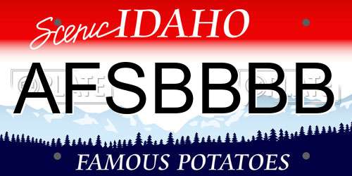 AFSBBBB Idaho License Plate