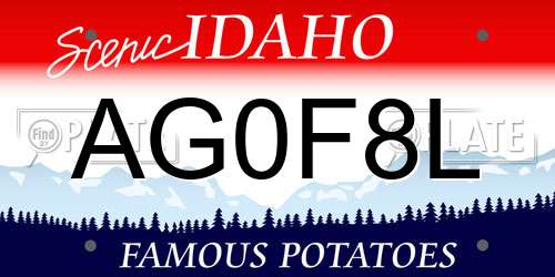 AG0F8L Idaho License Plate