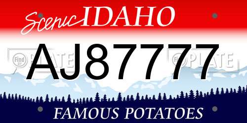 AJ87777 Idaho License Plate