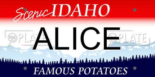 ALICE Idaho License Plate