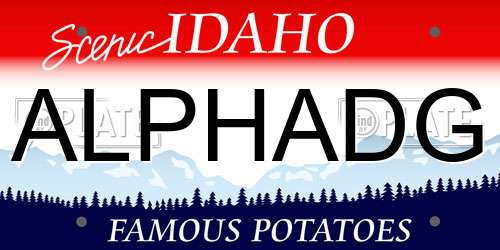 ALPHADG Idaho License Plate
