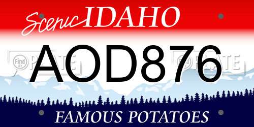 AOD876 Idaho License Plate