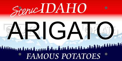 ARIGATO Idaho License Plate