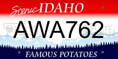 AWA762 Idaho License Plate