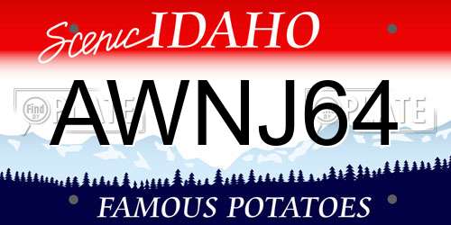 AWNJ64 Idaho License Plate