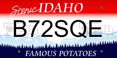 B72SQE Idaho License Plate
