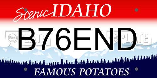 B76END Idaho License Plate