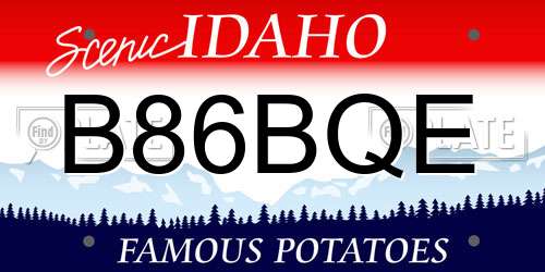 B86BQE Idaho License Plate