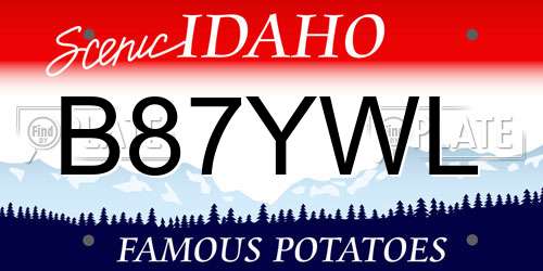 B87YWL Idaho License Plate