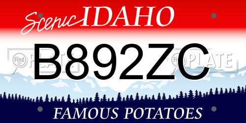 B892ZC Idaho License Plate