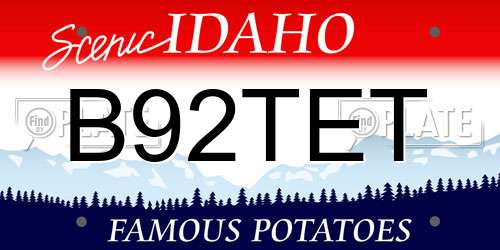 B92TET Idaho License Plate