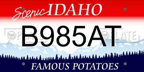 B985AT Idaho License Plate