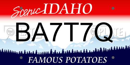 BA7T7Q Idaho License Plate