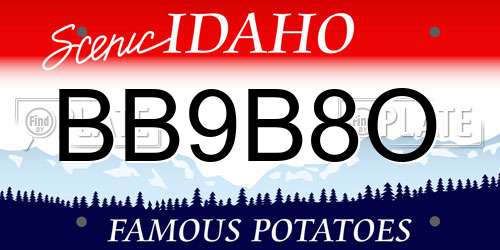 BB9B8O Idaho License Plate