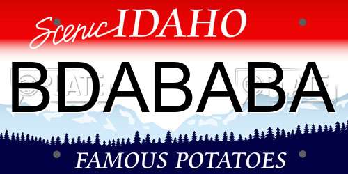 BDABABA Idaho License Plate