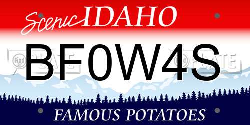BF0W4S Idaho License Plate