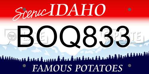 BOQ833 Idaho License Plate