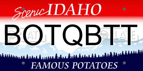 BOTQBTT Idaho License Plate