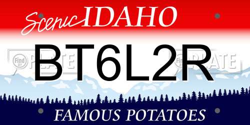 BT6L2R Idaho License Plate