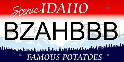 BZAHBBB Idaho License Plate