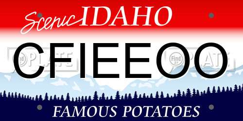 CFIEEOO Idaho License Plate