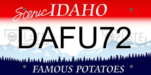 DAFU72 Idaho License Plate