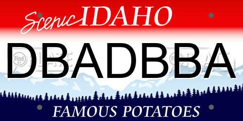 DBADBBA Idaho License Plate