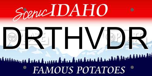 DRTHVDR Idaho License Plate