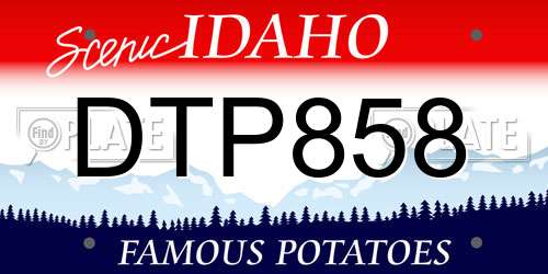 DTP858 Idaho License Plate