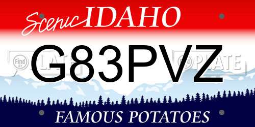 G83PVZ Idaho License Plate