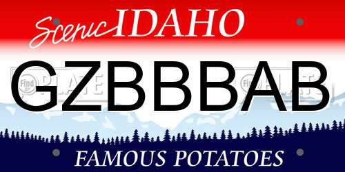 GZBBBAB Idaho License Plate