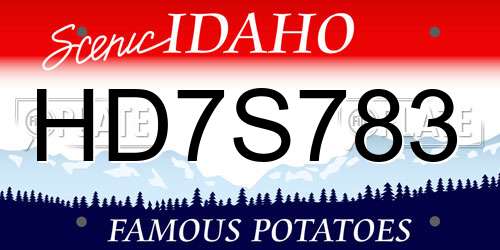 HD7S783 Idaho License Plate